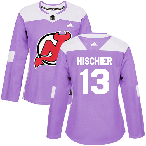 Adidas Devils #13 Nico Hischier Purple Authentic Fights Cancer Women's Stitched NHL Jersey